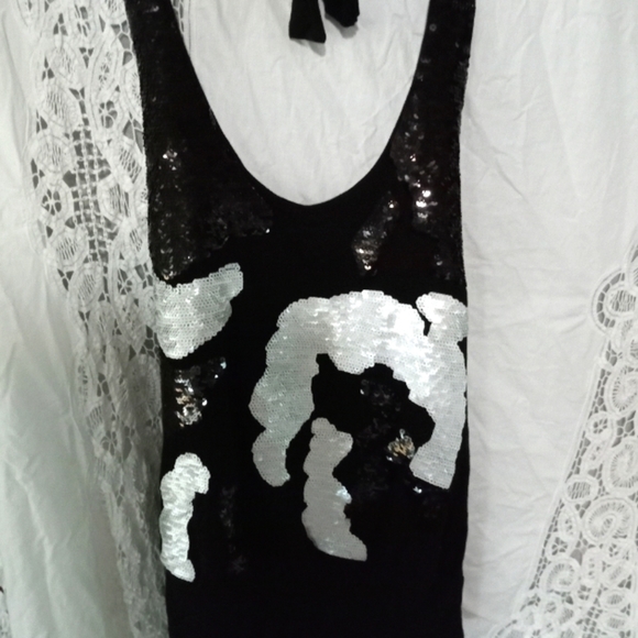 Niche Black White Sequin Halter Tank  top - Picture 1 of 3